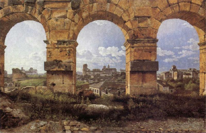 Christoffer Wilhelm Eckersberg View through three northwest arches of the Colossum in Rome,Storm gathering over the city China oil painting art